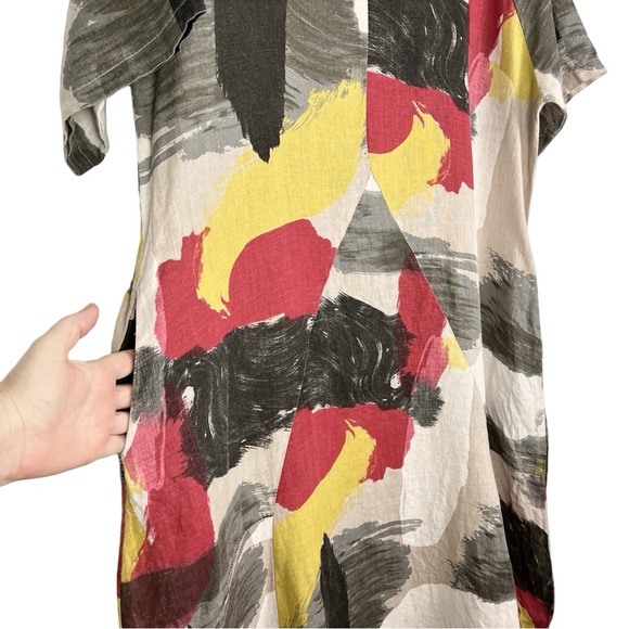 T by Transparente Lagenlook Multi Abstract Linen Maxi Dress Pockets size XL - Picture 2 of 5